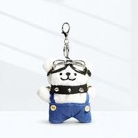 Porte-clés Kawaii en peluche douce, motif chien ours anime, animal en peluche mignon, breloque de sac, décoration pour sac à dos, avec salopette en jean, lunettes et béret