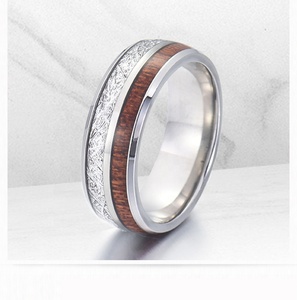 Anneau en carbure de tungstène en acier inoxydable, incrustation de météorite simulée, 8mm de dôme, Hawaii Koa <span class=keywords><strong>bois</strong></span> argent <span class=keywords><strong>Imitation</strong></span> - Product Image 3