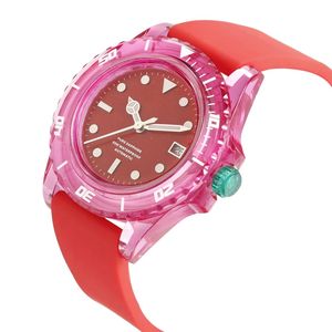 Wholesale Transparent Case <strong>Automatic</strong> <strong>Self</strong>-<strong>winding</strong> Mechanical <strong>Watch</strong> Red Dial Silicone Strap Waterproof Fashion Wristwatch - Product Image 1