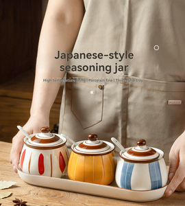 Ensemble de pots à épices en céramique multicolores portables haut de gamme avec couvercle, capacité de 330 ml, design contemporain pour la cuisine à domicile - Product Image 2