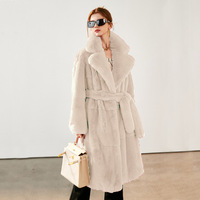 Manteau long style western grande taille pour femme, anti-plis, à larges revers, avec ceinture, couleur unie, pour l'hiver