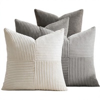 Ensemble de 4 coussins décoratifs carrés lavables en velours côtelé style bohème 40x40cm avec fermeture éclair pour canapé et fauteuil, série grise, estampage à chaud