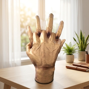 Statue <span class=keywords><strong>Doigts</strong></span> Entrelacés, Sculpture en Résine Mains Pliées Dorées pour Décoration Maison Bureau, Cadeau Anniversaire Mariage - Product Image 1
