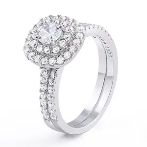 Custom Women Trendy Jewellery 925 Sterling Silver Platinum Plated Dainty Halo Setting Zircon Rings