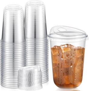 Gobelets jetables en plastique PET transparent avec couvercles, différentes tailles 90/92/98 mm, pour café, thé, lait, soda, eau, boissons glacées - Product Image 1