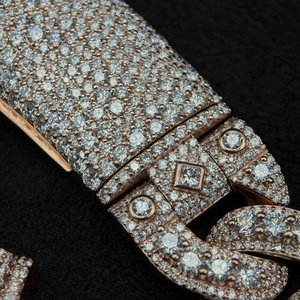 Cadena Cubana de <span class=keywords><strong>Oro</strong></span> Rosa de 20MM de Ancho con Diamantes de Moissanita Elevados para <span class=keywords><strong>Hombre</strong></span>, Joyería Clásica - Product Image 2