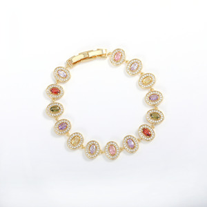 สร้อยข้อมือคริสตัลเพทายรูปไข่เครื่องประดับแฟชั่นสีทองสวมใส่ได้ทุกวัน - Product Image 5