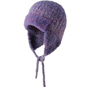 Bonnet en laine mélangée violet fumé avec protège-oreilles, coupe-vent, style aviateur pour femme, automne 2024 - Product Image 5
