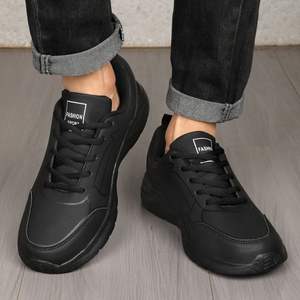 נעלי הליכה שטוחות לגברים, דגם הליכה, סניקרס ריצה, סוליה קלה EVA, גפה עליונה עמידה למים מפוליאוריטן, מידה גדולה, שחורות, סופגות זעזועים - Product Image 4