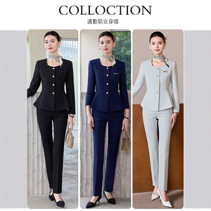 Women's Professional Suit <b>Set</b> Long Sleeve Polyester Anti-Wrinkle Workwear For Office Beauty Salon Hotel Front <b>Desk</b> - Product Image 2
