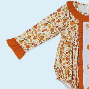 RTS Wholesale Kids Clothes NO MOQ Embroidery Pumpkin <b>Bows</b> Romper for <b>Baby</b> Girls Spring Fall Design Clothes - Product Image 2