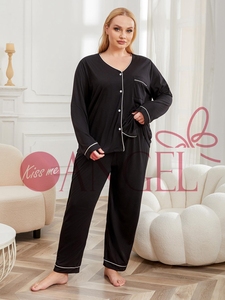 KISS ME ANGEL Europa y los Estados Unidos pijamas negros de gran tamaño mujeres 200 libras de grasa mm traje de Casa de manga larga - Product Image 2