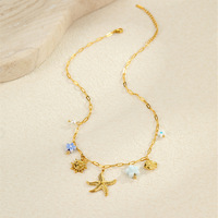 Collier à breloques en acier inoxydable style Océan Ins, motif étoile de mer et perle, avec pendentif goutte d'huile Dopamine, bijou décontracté pour femme, tendance et inaltérable