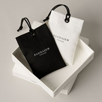 PandaSew Pochette à cordon personnalisée avec logo, en coton à chevrons de luxe, avec œillets et boutons, durable, pour emballage cadeau et bijoux