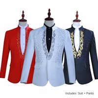 Costumes de scène pour hommes 2025, ensembles de costumes 2 pièces, mode de luxe, veste de costume à un bouton avec broderie de paillettes + pantalon, vêtements pour chanteur masculin, animateur