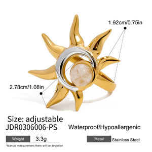 J & D diseño Original 18K oro Acero inoxidable piedra lunar sol anillo piedra lunar circón estrella Luna collar ópalo sol collar conjunto - Product Image 4