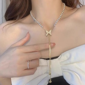 Butterfly Pearl Necklace For Women Zinc Alloy Clavicle Chain Sweater Chain Gift Jewelry AXL0387 - Product Image 1