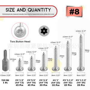 304 Stainless Steel Torx <b>Screws</b> Pan Head Self Tapping With <b>Bit</b> <b>Set</b> 211 Pcs - Product Image 2