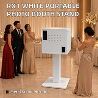 Photobooth portable en métal blanc avec housse pour imprimante photo, compatible appareil photo, idéal pour mariages et fêtes