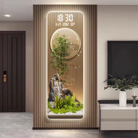 Lukisan Dinding LED Lanskap Rusa Aliran Air Modern untuk Pintu Masuk Lobi Hotel Kantor Jam Digital Kristal Mewah