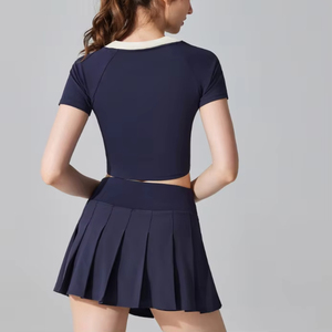 ชุดเซตเสื้อครอปคอวีสำหรับผู้หญิงเสื้อยืดเนื้อนุ่มยืดหยุ่นสำหรับเล่นเทนนิสวิ่ง - Product Image 4