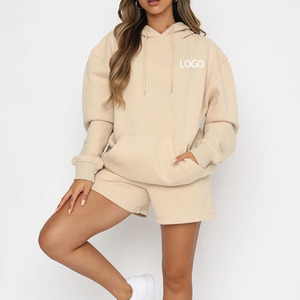 Abbigliamento sportivo donna palestra abbigliamento Casual quotidiano in pile di cotone personalizzato <span class=keywords><strong>felpa</strong></span> <span class=keywords><strong>con</strong></span> cappuccio <span class=keywords><strong>con</strong></span> Shorts Set 2 pezzi - Product Image 1