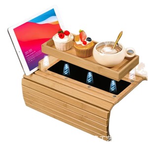 Plateau d'accoudoir de canapé en bambou, plateau de rangement pour petit-déjeuner paresseux, table d'appoint pliable en bois, plateau d'accoudoir portable - Product Image 1