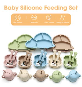 Nouveautés : Ensemble de vaisselle pour tout-petits en silicone de qualité alimentaire, assiettes, bols, tasse à bec verseur, <span class=keywords><strong>ventouse</strong></span>, sans BPA - Product Image 2