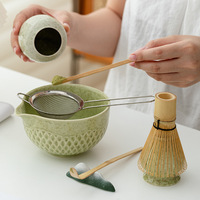 Ensemble de thé matcha Astief, 8 pièces, fouet en bambou, bol à matcha, cuillère en bambou, chawan en céramique personnalisé, ensemble de matcha japonais en forme de losange