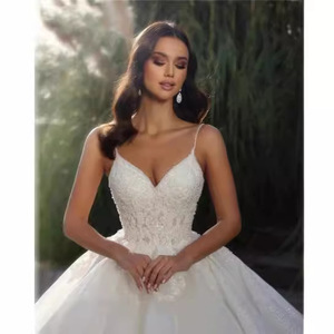 Bridal Ball Gown Wedding Dress Satin Sweetheart Neckline Natural Waistline Full Train High End Reception Dress - Product Image 3