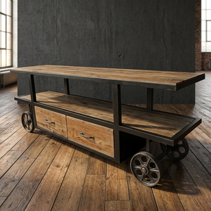 Modern Industrial Antique Eco-Friendly Durable Iron Metal Service <b>Trolley</b> Wheels Home Furniture for Hotel Villa Apartment - Product Image 3