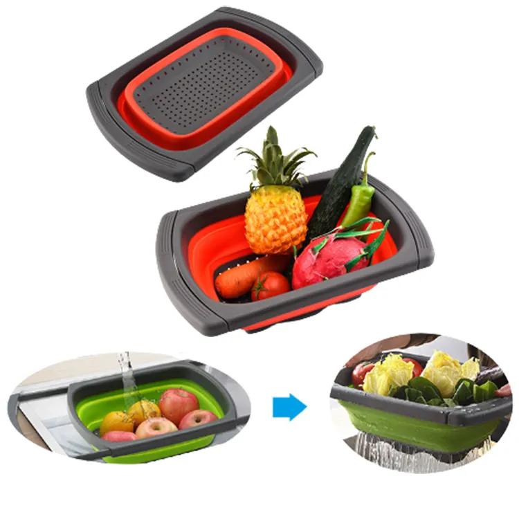 Expandable Adjustable Best Multifunctional Drainer Silicone Foldable Can Square Colander Colanders & Strainers Kitchen Tools