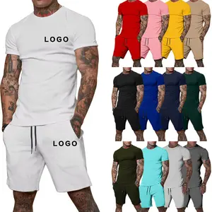 All'ingrosso estate su ordinazione Jogger in bianco palestra abbigliamento sportivo t-shirt Shorts Set completi due pezzi da uomo