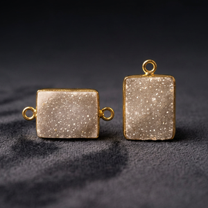 Conector de Gemas con Bisel Rectangular de Druzy Blanco Natural - Product Image 2