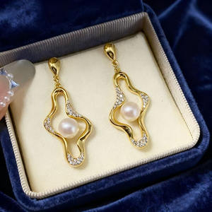 22685 Accesorios de Perlas DIY, Base Vacía para Pendientes de Plata S925, Joyería de Oro/Plata, Pendientes con Perla Redonda de 6-7mm - Product Image 1