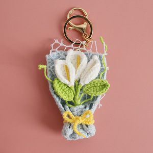 New Crochet Hoa Bó Hoa Mặt Dây Chuyền Hoa Hướng Dương Mini Bó Hoa Keychain Handmade Tulip Túi Quyến Rũ Đan Hoa Cho Vòng Chìa Khóa - Product Image 4