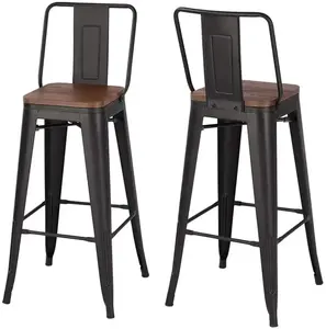 Taburete Alto de Bar Estilo <span class=keywords><strong>Tolix</strong></span> con Respaldo Alto y Asiento de Madera, de Hierro y Metal para Mobiliario Comercial e Industrial de Comedor, Cafetería, Restaurante y Bistró - Product Image 3