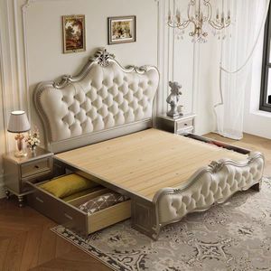 Cama Tapizada de Estilo Francés de 1.8 m, Estructura de Cama de Madera Tamaño Queen con Cabecera Acolchada, Muebles de Dormitorio Principal de Lujo - Product Image 4