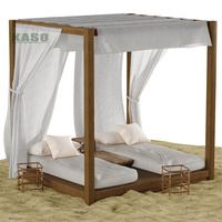 Outdoor-Schwimmbad-Tagesbett mit Baldachin, Luxuriöses Garten-Loungesessel aus Modernem Teakholz für Terrasse und Strand