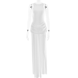 Elegante Vestido Maxi Sin Mangas con Abertura y Pliegues, Cintura Imperio, Escote Redondo, Transpirable para Noches de Ocio - Product Image 5
