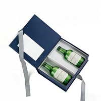 Boîte rigide magnétique personnalisée pour deux bouteilles de Bordeaux, avec fenêtre transparente, matériaux recyclés, ruban et nœud, emballage de luxe pour vin et tequila, cadeau