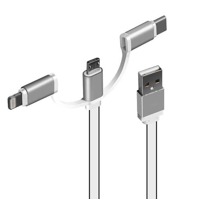 Universal Pvc Tpe Nylon Fabric Mobile Phone Data 3 in 1 Usb Cable Fast Charging Usb 3 in 1 Charging Cable