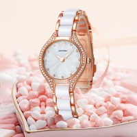 Sinobi, reloj de lujo para mujer, banda de cerámica, nueva tendencia, reloj de pulsera para mujer, PVD, chapado en oro rosa, Zirconia cúbica, abalorios de diamantes