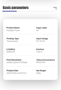 <span class=keywords><strong>Mini</strong></span> Stampante Termica Portatile Ricaricabile <span class=keywords><strong>A4</strong></span> con Connessione Wireless per Stampa di Ricevute e Documenti per Uso Ufficio - Product Image 6