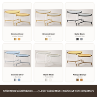 Ensemble de 2 tables basses gigognes rondes avec plateau en verre, structure en métal doré et pieds en acrylique – Mobilier de salon moderne et luxueux
