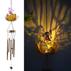 New <b>Solar</b>-Powered Outdoor Wrought Iron Decorative Lamp Hollowed-Out Angel Fairy Lotus Wind Chime Designs for Landscape <b>Lighting</b> - Product Image 4