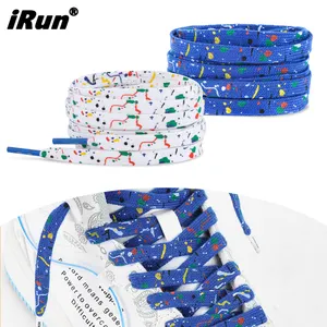 iRun OEM Custom Printed Colorful Flat Polyester Shoelaces Speckle Ink Watercolor Heat Transfer Printed Shoelaces