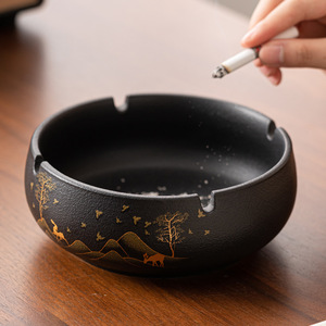 Ceramic Ashtray Round Sealed With Lid New Chinese Style Office Decorative Trays - Product Image 4