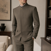 Veste de costume homme à col montant, simple boutonnage, patte de boutonnage cachée, poches à rabat, coupe ajustée, pour affaires, bureau, mariage, soirée, vente en gros