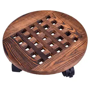 Rollende Houten Planter Potplanten Stand met Wielen Ronde Bloempot Rack Indoor Outdoor Planter Trolley